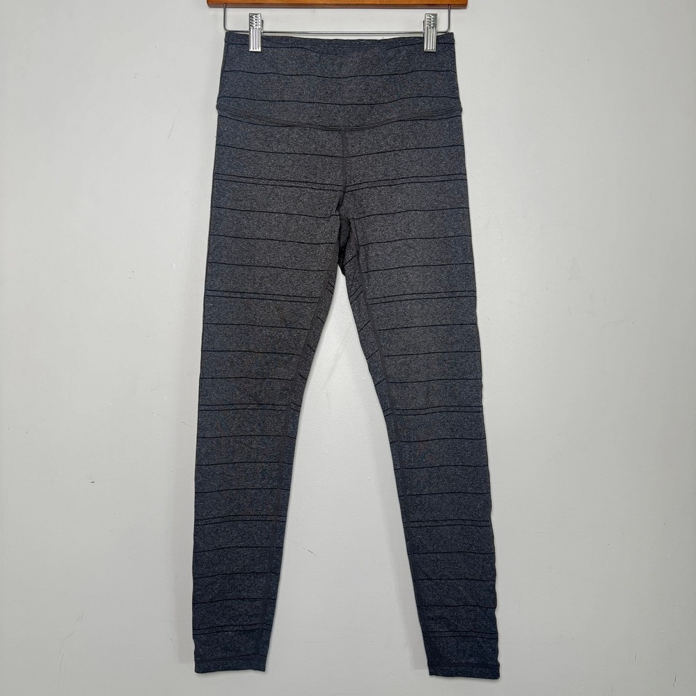 Prana Yoga Leggings Womens Small Gray Striped High Rise Activewear Workout Pants